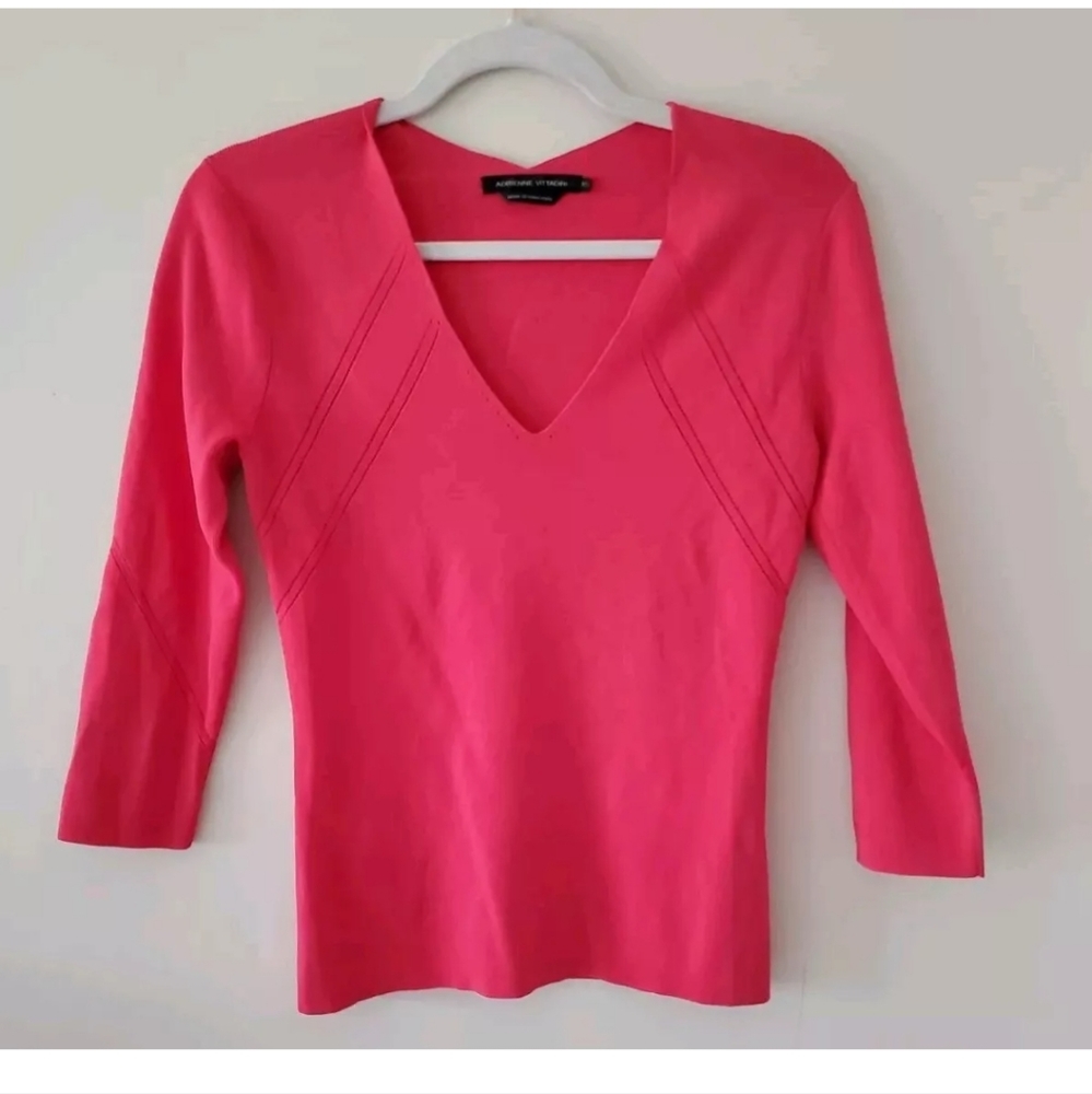 Adrienne Vittadini Women's Size XS Coral Pink V-Neck 3/4 Sleeve Sweater Top